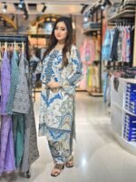 digital printed white and blue salwar kameez set - Image 5
