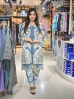 digital printed white and blue salwar kameez set - Image 6