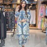 digital printed white and blue salwar kameez set