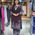 WINE PETALS COTTON A LINE KURTA PALAZZO SET