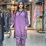 lavender Pakistani style kurti and palazzo suit