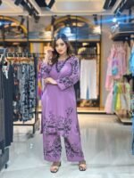 lavender Pakistani style kurti and palazzo suit - Image 2
