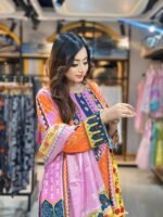 vibrant orange and pink printed lawn - Image 2