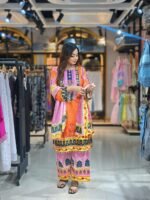 vibrant orange and pink printed lawn - Image 4