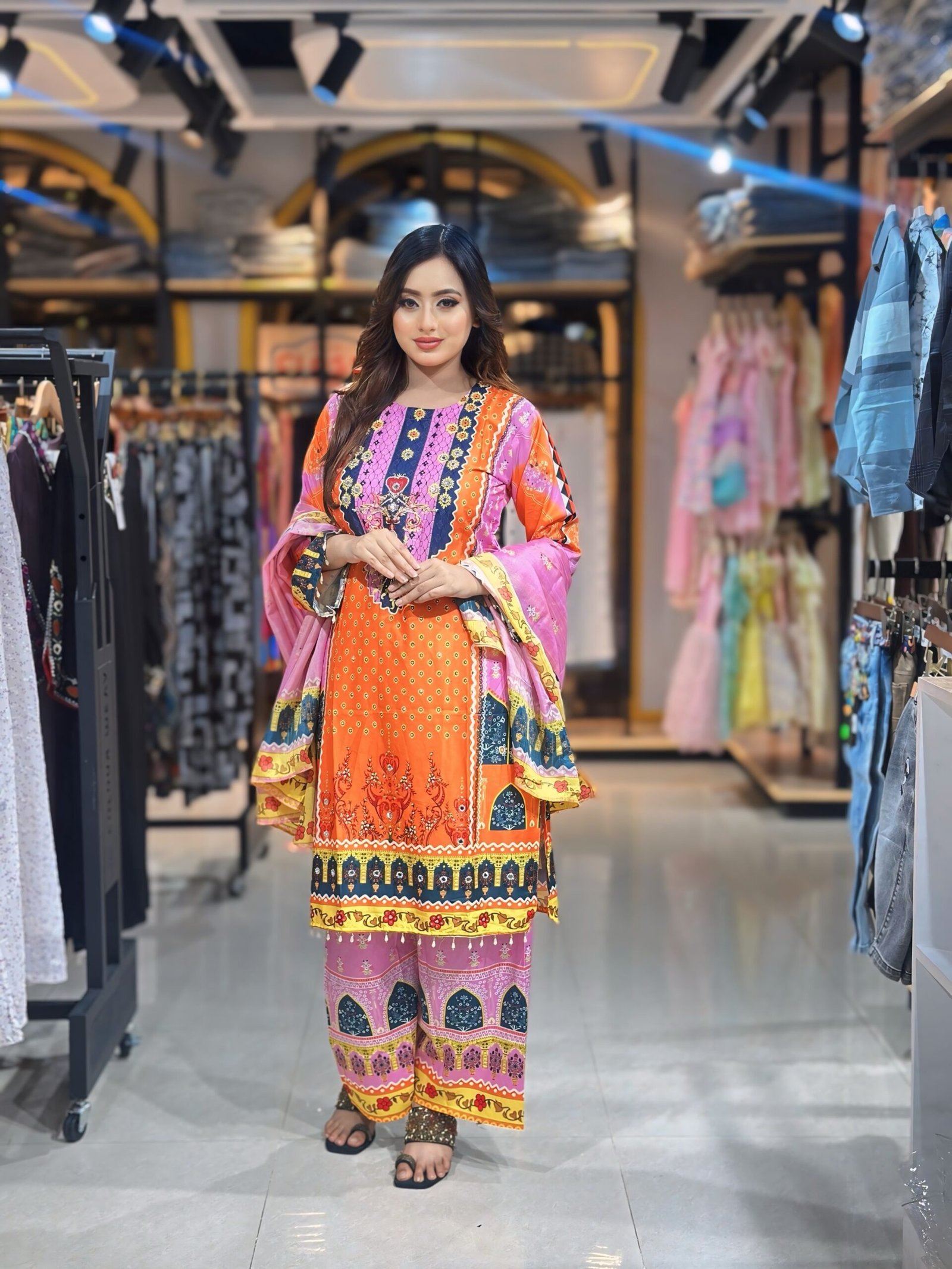 IMG_2635.JPG vibrant orange and pink printed lawn - Image 1