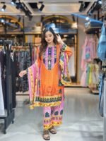 vibrant orange and pink printed lawn - Image 3