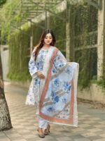 printed lawn suit featuring a blue floral design - Image 5