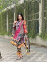 digital print salwar suit featuring a vibrant red tunic, patterned trousers, and a coordinating scarf - Image 5