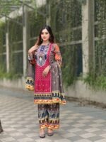 digital print salwar suit featuring a vibrant red tunic, patterned trousers, and a coordinating scarf - Image 6