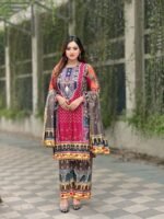 digital print salwar suit featuring a vibrant red tunic, patterned trousers, and a coordinating scarf - Image 7