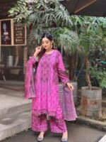 pink Pakistani-inspired three-piece suit featuring intricate embroidery - Image 2