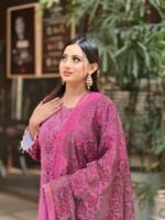 pink Pakistani-inspired three-piece suit featuring intricate embroidery - Image 5
