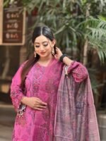 pink Pakistani-inspired three-piece suit featuring intricate embroidery - Image 6