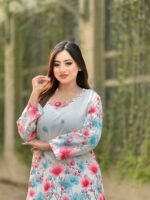 co-ord set in a light blue hue with pink and blue flower - Image 5