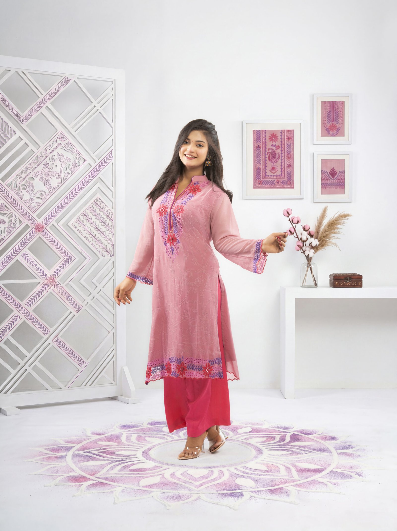 IMG_6448_A Pink Bean Elias Heritage Embroidered Kurta Set - Image 1