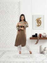 silk two-piece suit featuring vibrant neckline and sleeve embroidery - Image 3