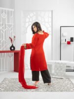 Red Poly Silk Kurta - Image 4