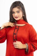 Red Poly Silk Kurta - Image 5