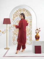 maroon embroidered Two Piece - Image 4